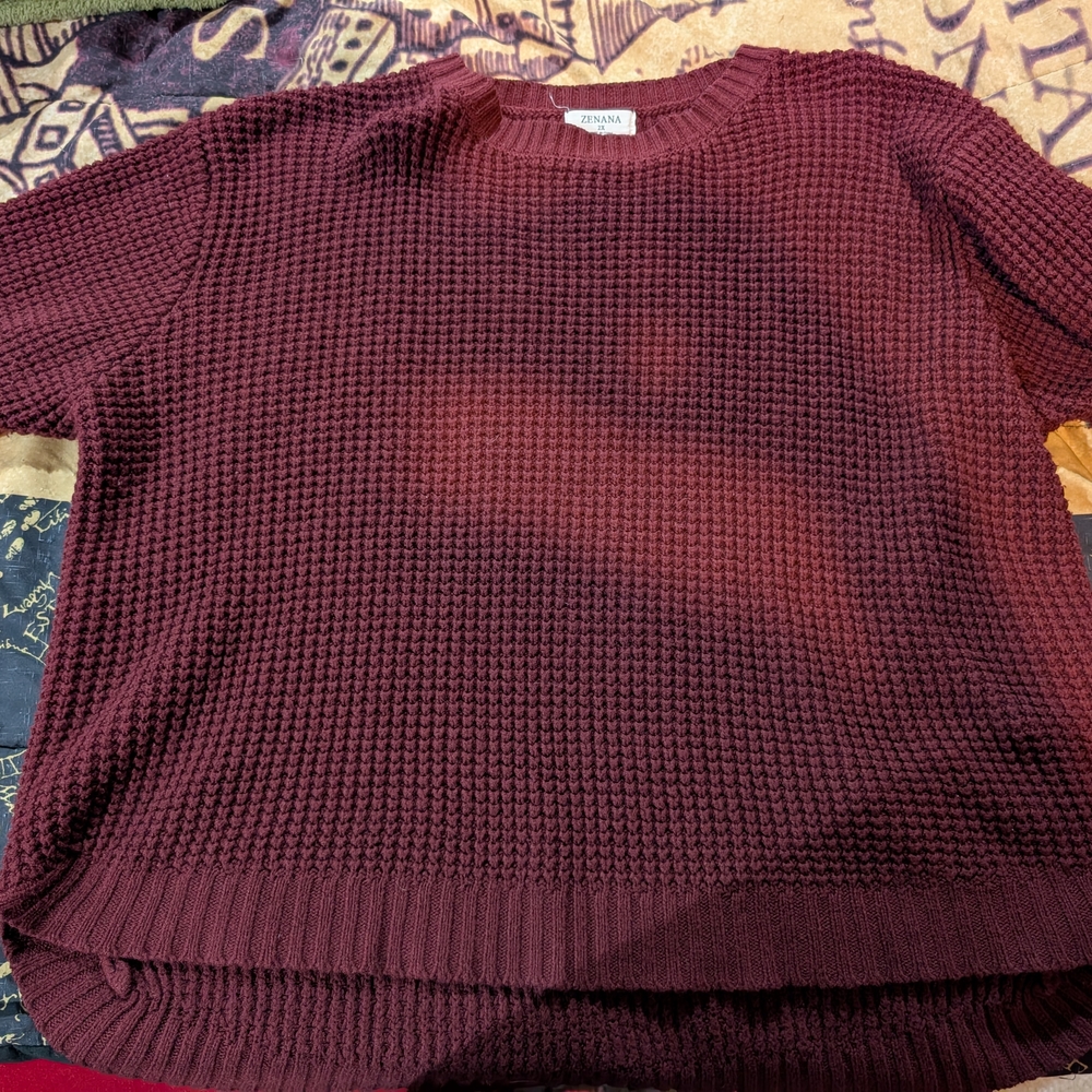 Zenana Outfitters Burgundy Knit Sweater